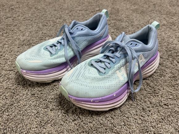 Hoka One One Shoes - HOKA ONE ONE Bondi 8 Running Shoes Chalk Violet Pastel Lilac Sneaker Sz 8 Wide